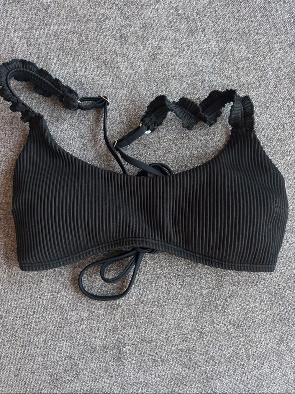 Hollister Black Ribbed Bikini Top with Ruffle Straps
